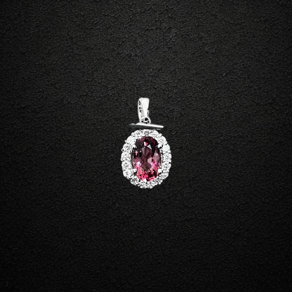 14K White Gold Pendant with 2CT Pink Tourmaline & Lab Diamond Accents